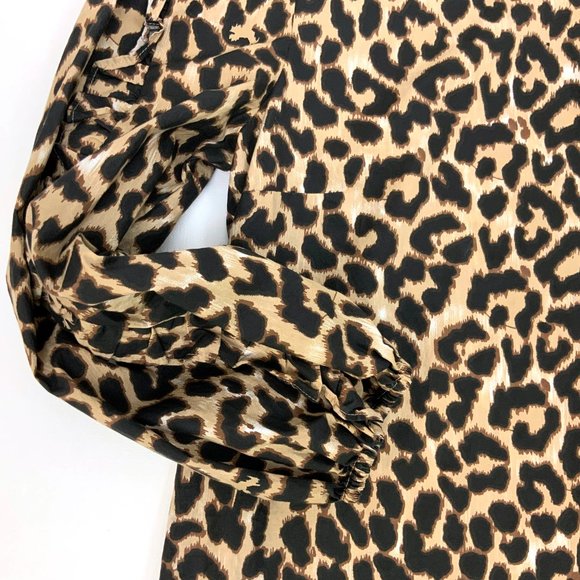 J. Crew Leopard Print Cotton Long Sleeve Ruffle Trim Blouse Sz S - Picture 14 of 16